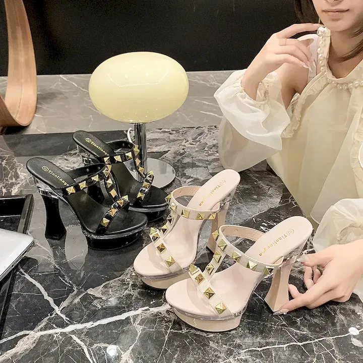 CF19234_0.webp Thick fashion platform high-heeled rivets slippers - Image 1
